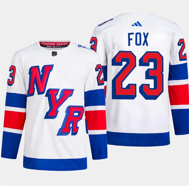 Men's New York Rangers #23 Adam Fox White 2024 Stadium Series Stitched Jersey