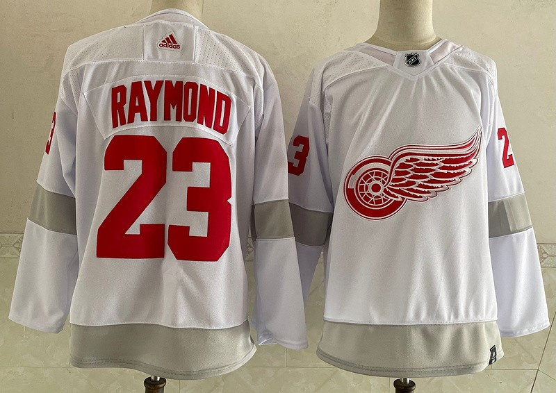 Red Wings 23 Lucas Raymond White 2020-21 Reverse Retro Adidas Jersey