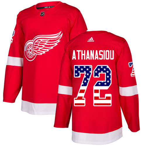 Red Wings #72 Andreas Athanasiou Red Home Authentic USA Flag Stitched Hockey Jersey