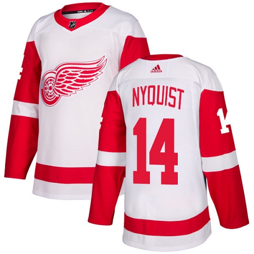 Red Wings #14 Gustav Nyquist White Road Authentic Stitched Hockey Jersey