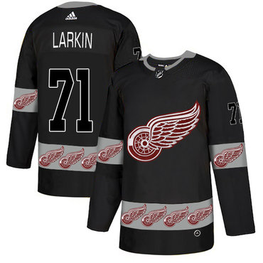 Red Wings 71 Dylan Larkin Black Team Logos Fashion Adidas Jersey