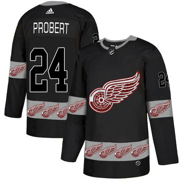 Red Wings 24 Bob Probert Black Team Logos Fashion Adidas Jersey