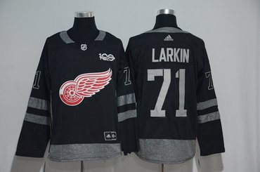 Red Wings 71 Dylan Larkin Black 1917-2017 100th Anniversary Adidas Jersey