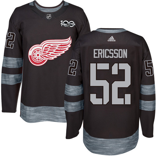 Adidas Red Wings #52 Jonathan Ericsson Black 1917-2017 100th Anniversary Stitched NHL Jersey