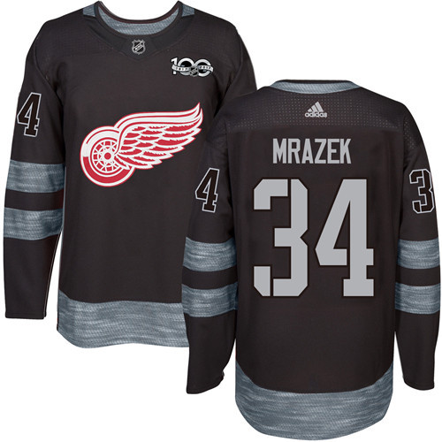 Red Wings #34 Petr Mrazek Black 1917-2017 100th Anniversary Stitched NHL Jersey