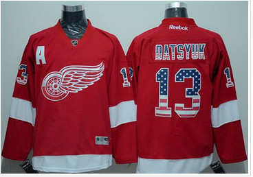 Detroit Red Wings #13 Pavel Datsyuk Red USA Flag Fashion Stitched NHL Jersey