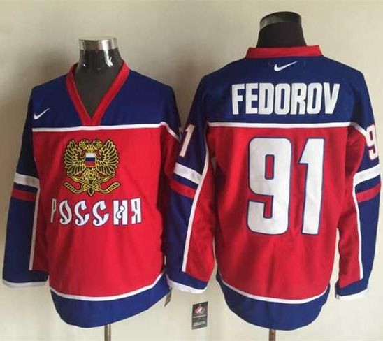 Detroit Red Wings #91 Sergei Fedorov Red Blue New Stitched NHL Jersey