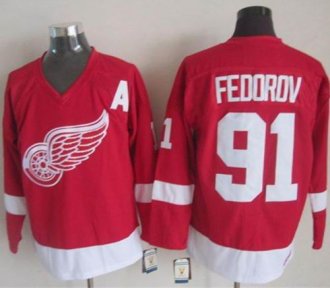 Detroit Red Wings #91 Sergei Fedorov Red CCM Throwback Stitched NHL Jersey