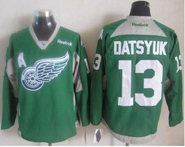 Detroit Red Wings #13 Pavel Datsyuk Green Practice Stitched NHL Jersey