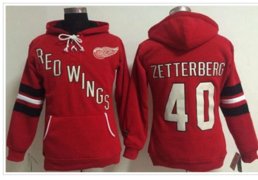 Women's Detroit Red Wings #40 Henrik Zetterberg Red Old Time Heidi NHL Hoodie