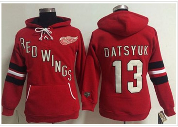 Women's Detroit Red Wings #13 Pavel Datsyuk Red Old Time Heidi NHL Hoodie