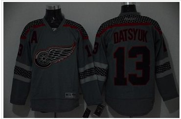 Detroit Red Wings #13 Pavel Datsyuk Charcoal Cross Check Fashion Stitched NHL Jersey