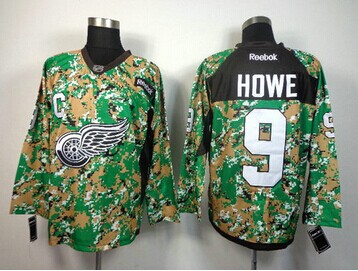 Detroit Red Wings #9 Howe Camo Veterans Day Practice NHL Jersey