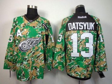 Detroit Red Wings #13 Pavel Datsyuk Camo Veterans Day Practice NHL Jersey