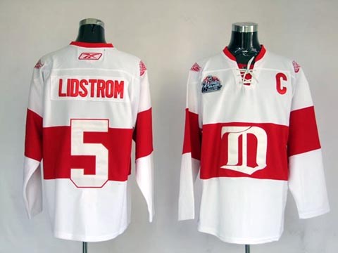 nhl detroit red wings #5 nicklas lidstrom winter classic white jersey