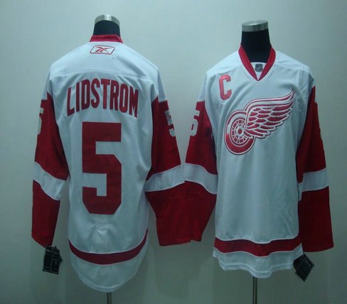 detroit red wings 5# nicklas lidstrom white c patch