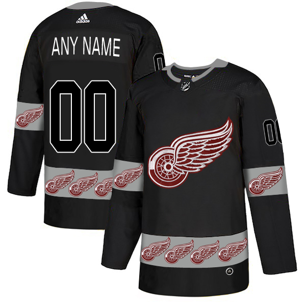 Detroit Red Wings Black Men's Customized Team Logos Fashion Adidas Jersey