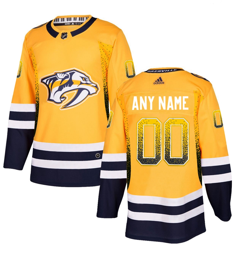 Nashville Predators Gold Men's Customized Drift Fashion Adidas Jersey