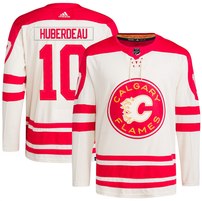 Men's Calgary Flames #10 Jonathan Huberdeau 2023 Cream Classic Primegreen Stitched Jersey