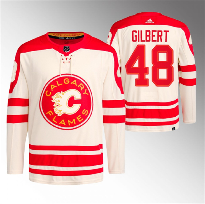 Men's Calgary Flames #48 Dennis Gilbert 2023 Cream Heritage Classic Primegreen Stitched Jersey