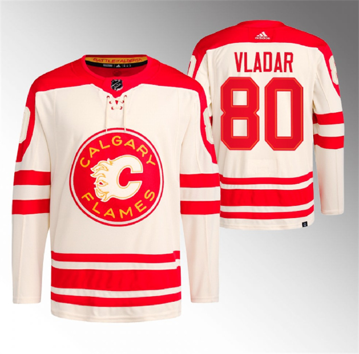 Men's Calgary Flames #80 Daniel Vladar 2023 Cream Heritage Classic Primegreen Stitched Jersey