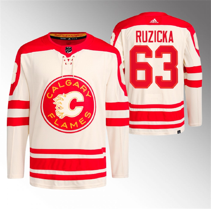 Men's Calgary Flames #63 Adam Ruzicka 2023 Cream Heritage Classic Primegreen Stitched Jersey