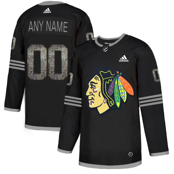 Blackhawks Black Shadow Logo Print Men's Customized Adidas Jersey