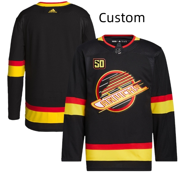 Custom Men's Vancouver Canucks Blank 50th Anniversary Black Stitched Jersey