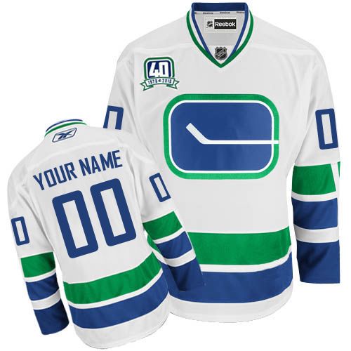 Men's Reebok Vancouver Canucks Customized Authentic White Third 40TH Patch NHL Jersey