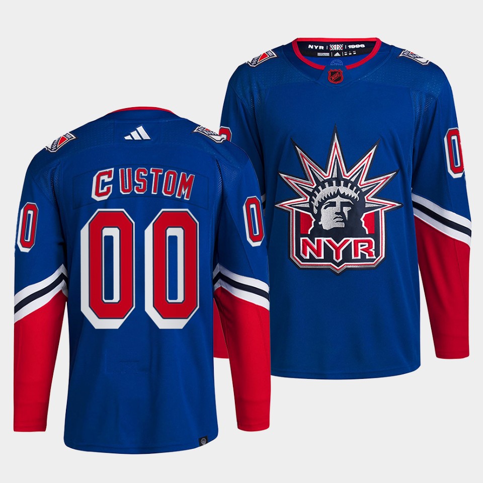 Men's New York Rangers Custom Blue 2022 Reverse Retro Stitched Jersey