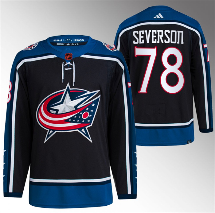 Men's Columbus Blue Jackets #78 Damon Severson Black 2022-23 Reverse Retro Stitched Jersey