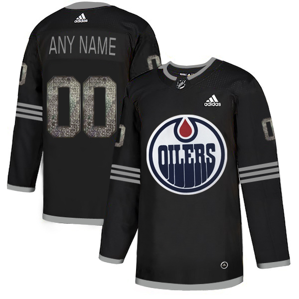 Oilers Black Shadow Logo Print Men's Customized Adidas Jersey