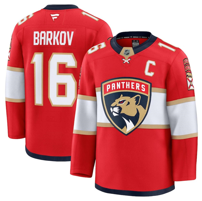 Men's Florida Panthers #16 Aleksander Barkov Red 2024-25 Home Stitched Hockey Jersey