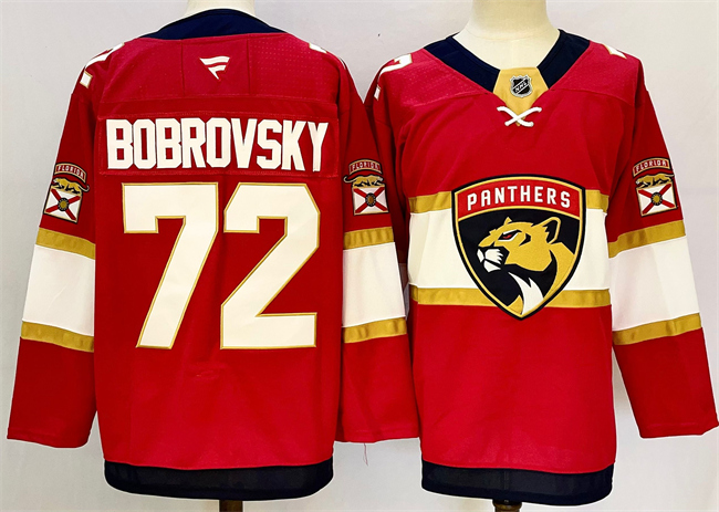 Men's Florida Panthers #72 Sergei Bobrovsky Red 2024-25 Home Stitched Hockey Jersey