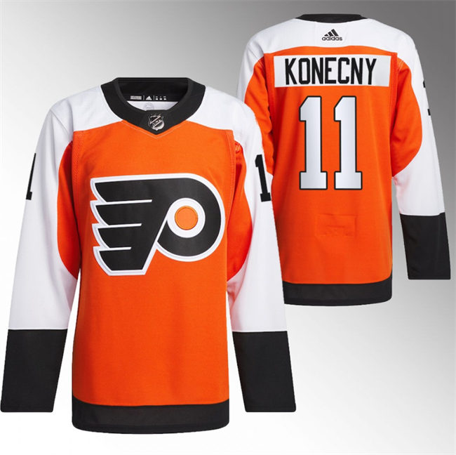 Men's Philadelphia Flyers #11 Travis Konecny 2023 24 Orange Stitched Jersey