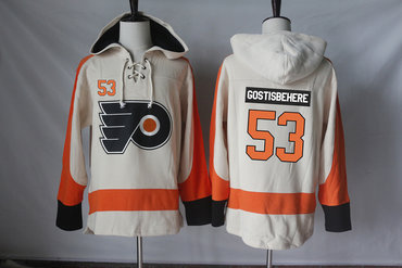 Flyers 53 Shayne Gostisbehere Cream All Stitched Hooded Sweatshirt