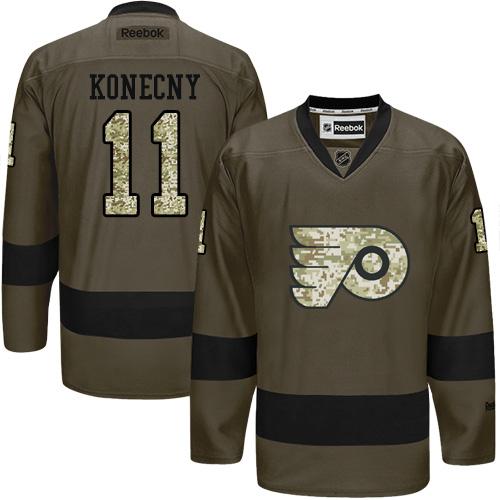 Flyers #11 Travis Konecny Green Salute to Service Stitched NHL Jersey