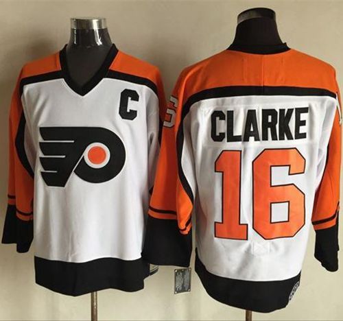 Flyers #16 Bobby Clarke White Black CCM Throwback Stitched NHL jerseys