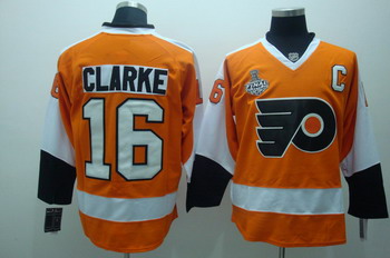 Philadelphia Flyers 16 Bobby clarke Orange jerseys Stanley Cup patch