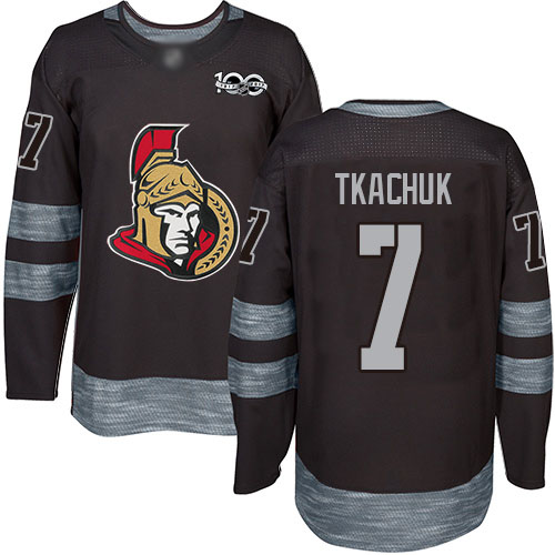 Senators #7 Brady Tkachuk Black 1917-2017 100th Anniversary Stitched Hockey Jersey