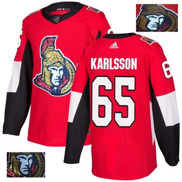 Senators 65 Erik Karlsson Red With Special Glittery Logo Adidas Jersey