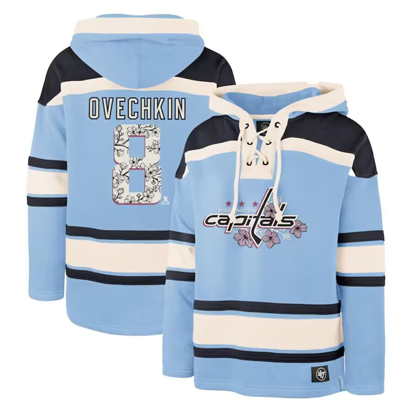 Men's Washington Capitals #47 Alexander Ovechkin Light Blue Lacer Pullover Hoodie