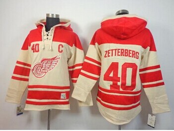 Detroit Red Wings #40 Henrik Zetterberg Cream Sawyer Hooded Sweatshirt Stitched NHL Jersey