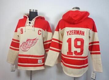 Detroit Red Wings #19 Steve Yzerman Cream Sawyer Hooded Sweatshirt Stitched NHL Jersey