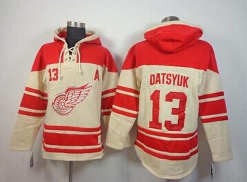 Detroit Red Wings #13 Pavel Datsyuk Cream Sawyer Hooded Sweatshirt Stitched NHL Jersey