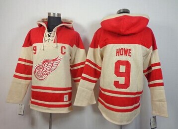 Detroit Red Wings #9 Gordie Howe Cream Sawyer Hooded Sweatshirt Stitched NHL Jersey