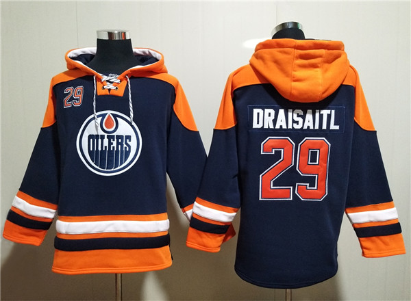 Men's Edmonton Oilers #29 Leon Draisaitl Navy Lace-Up Pullover Hoodie