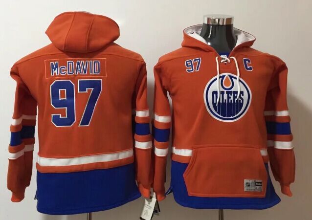 Youth Edmonton Oilers 97 Connor Orange Youth All Stitched Hooded Sweatshirt