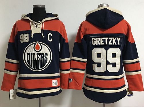 Women's Edmonton Oilers #99 Wayne Gretzky Navy Blue Old Time Lacer NHL Hoodie