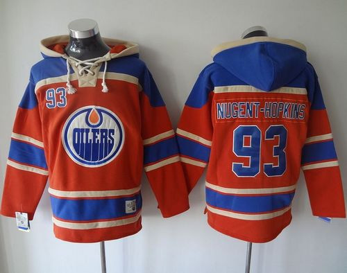 Edmonton Oilers #93 Ryan Nugent-Hopkins Orange Sawyer Hooded Sweatshirt Stitched NHL Jersey